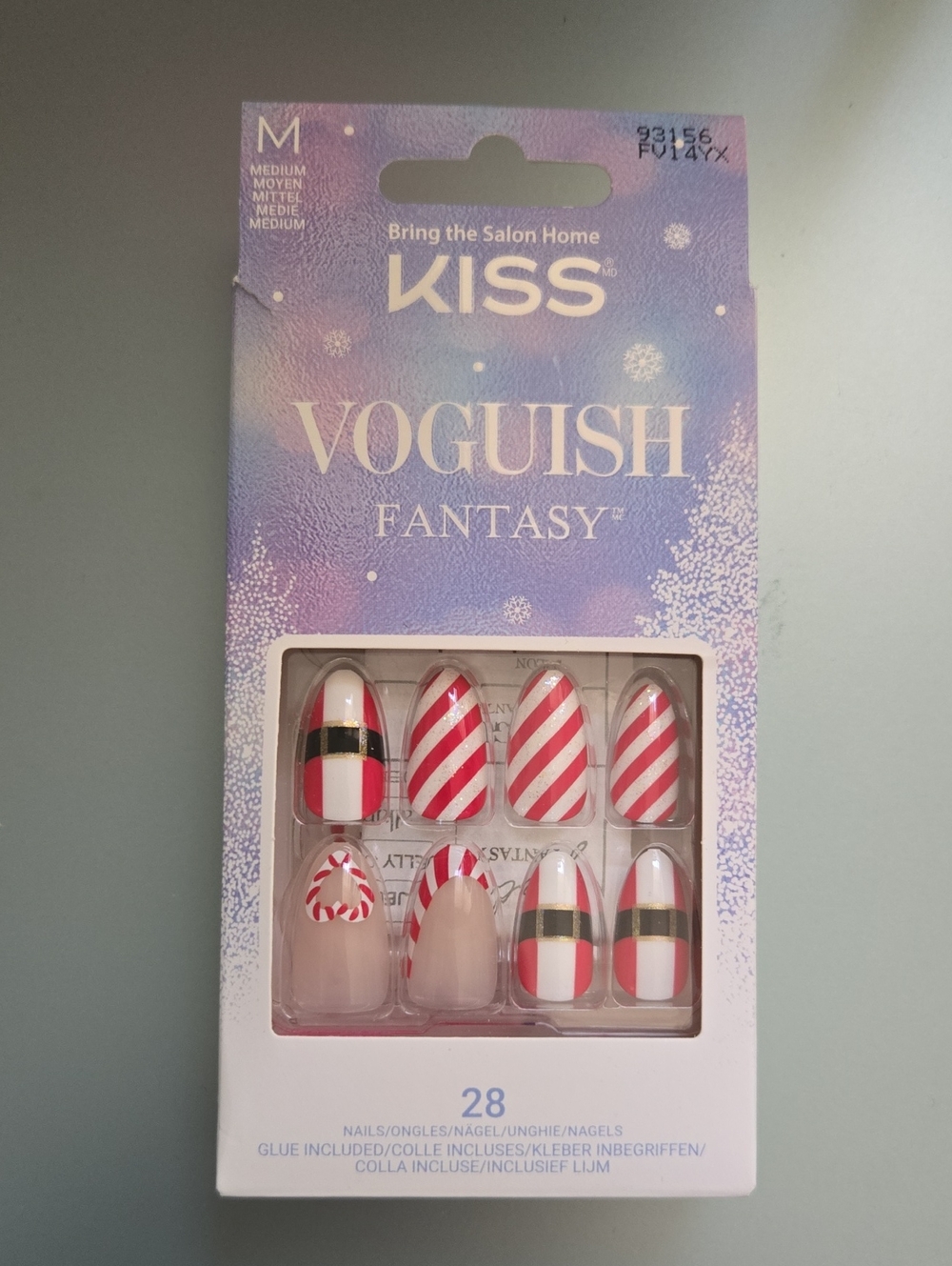 Kiss Red, White & Gold Holiday Stripe Press-On Nails NIB